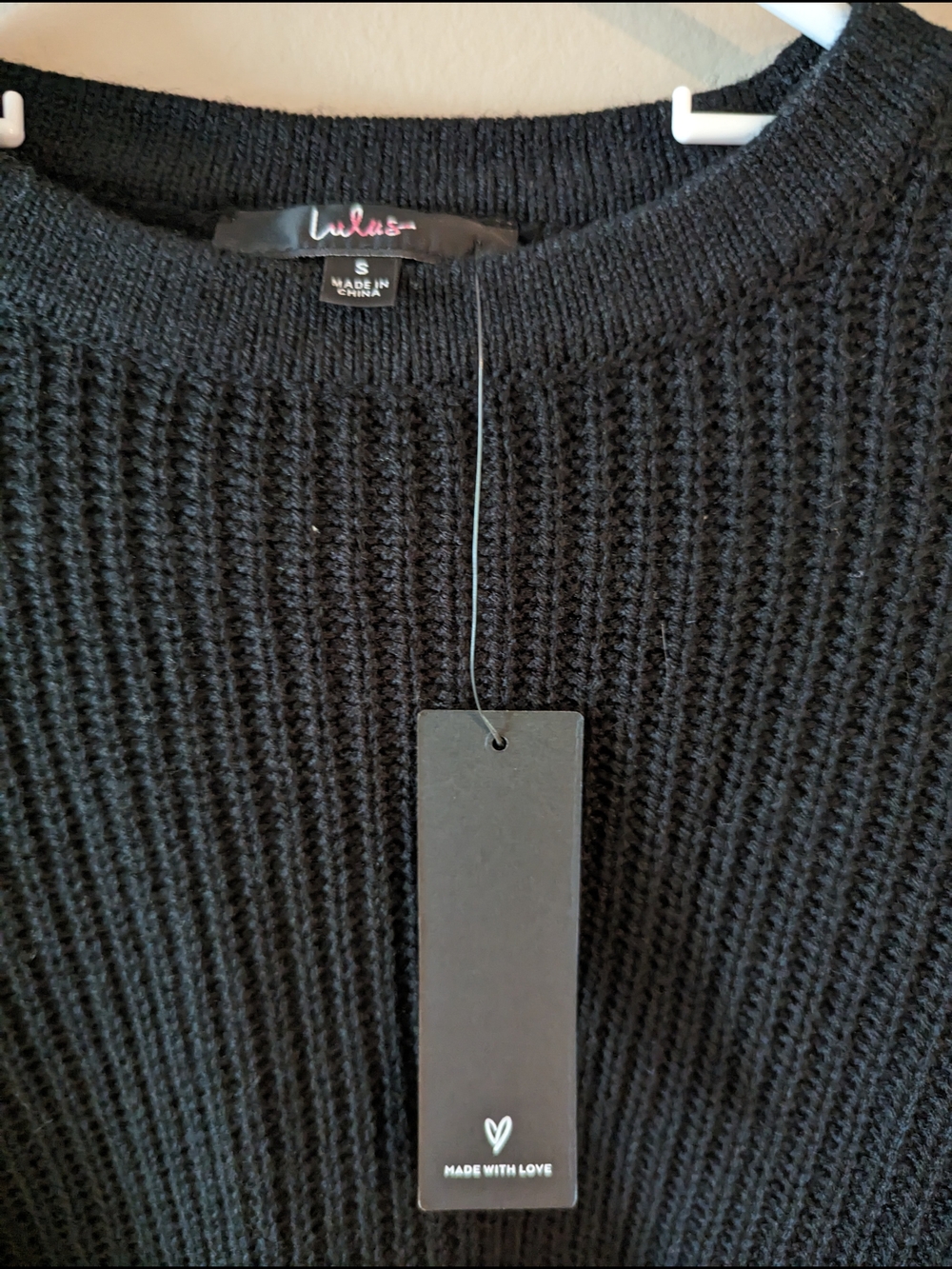 NWT- Lulu's Black Ribbed Crew Neck Sweater - Picture 4 of 6